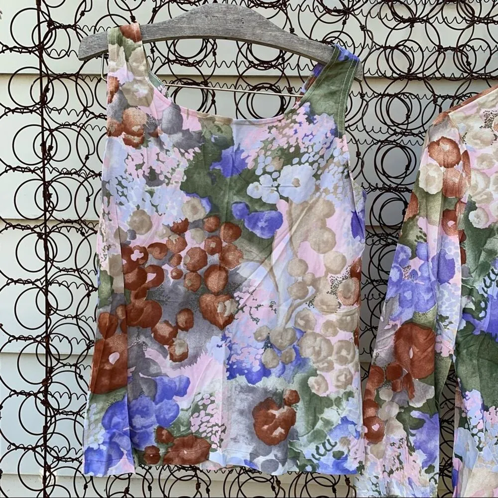 Vintage 70s Queen Casuals floral sleeveless blouse and button down shirt set Brown Size M - Image 7