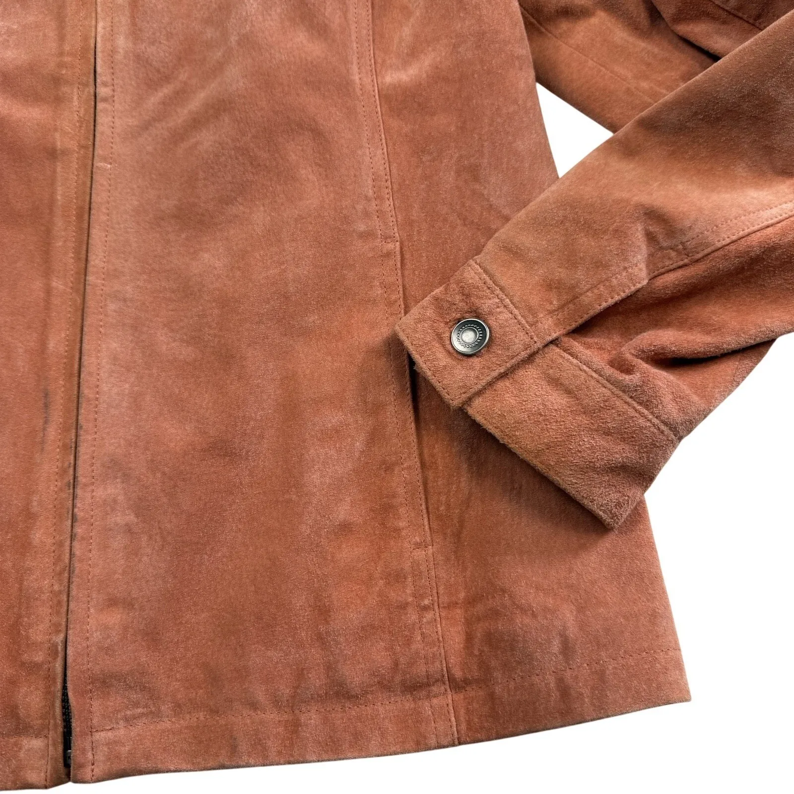 Chico's Women's Suede Leather Jacket Zip Front Size Small Fitted Western Peachy - Image 4