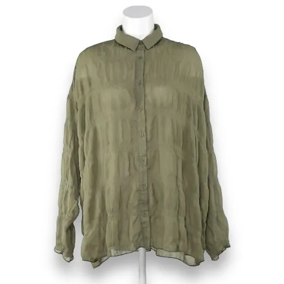 Mossy green whimsy goth‎ drapey super oversized blouse small - Image 2