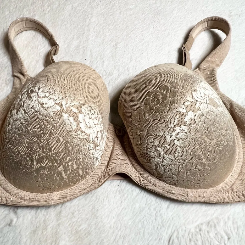Soma Stunning Support Full Coverage Bra Size 34D Nude Tan Floral Polka Dot - Image 5
