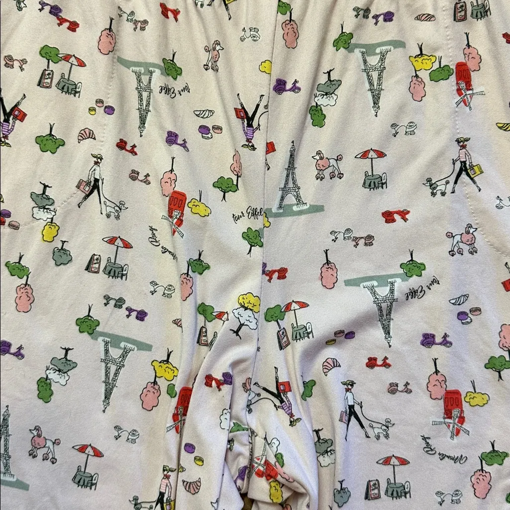 FRENCH EIFFEL TOWER MOULIN ROUGE POODLE PRINT PAJAMA PANTS Pink Size L - Image 2