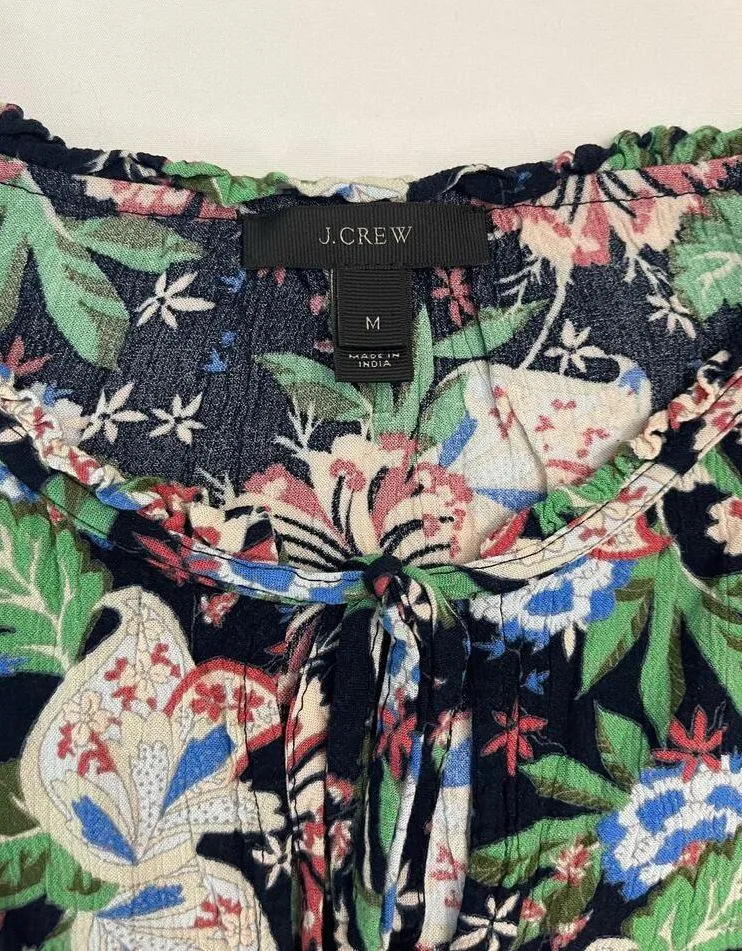 J. Crew Floral Tie Front Drapey Top Island Floral Keyhole Neck Size Medium - Image 8