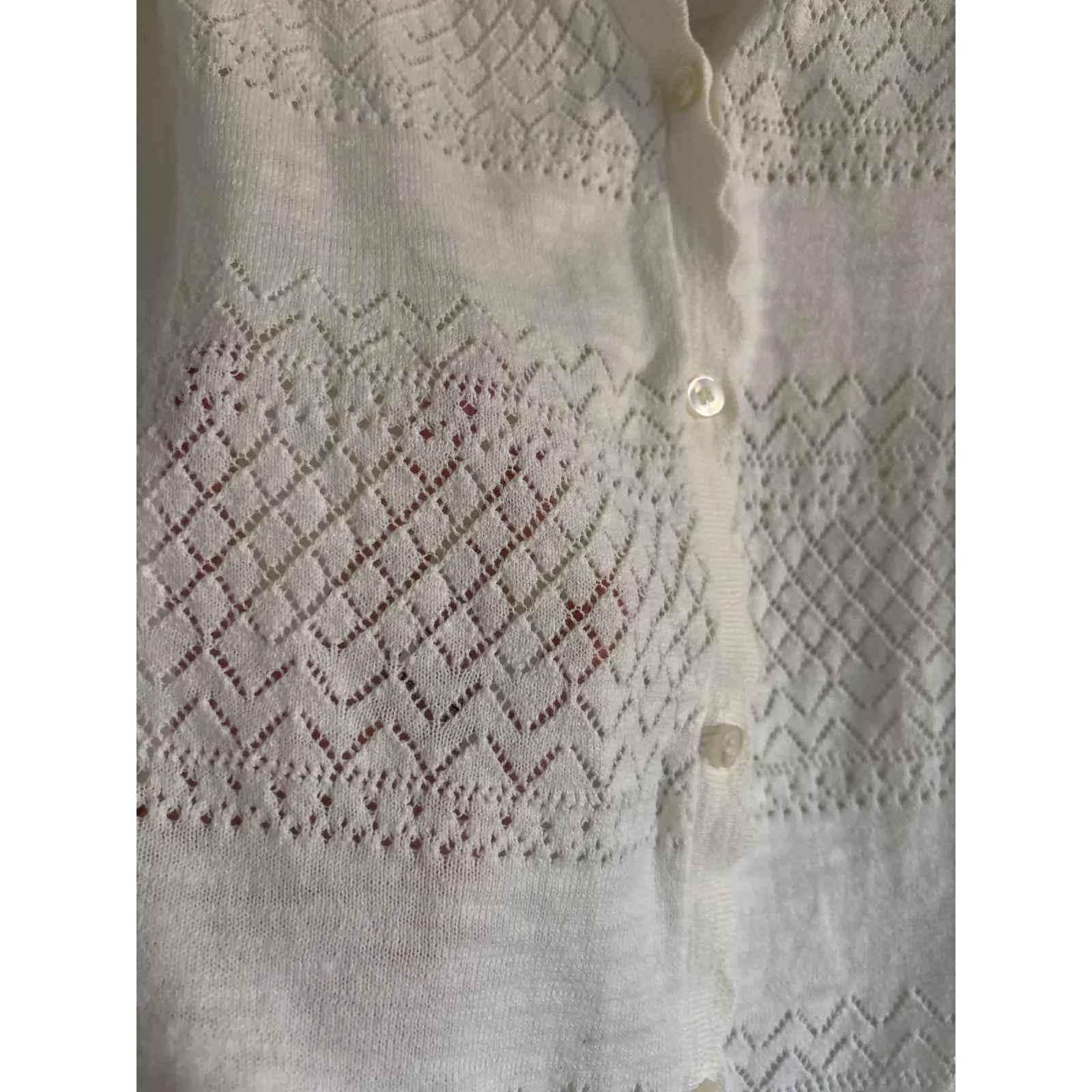 FRYE Womens Cardigan Sweater Knit Open Front Cream XL Lace Detail Scalloped - Image 5