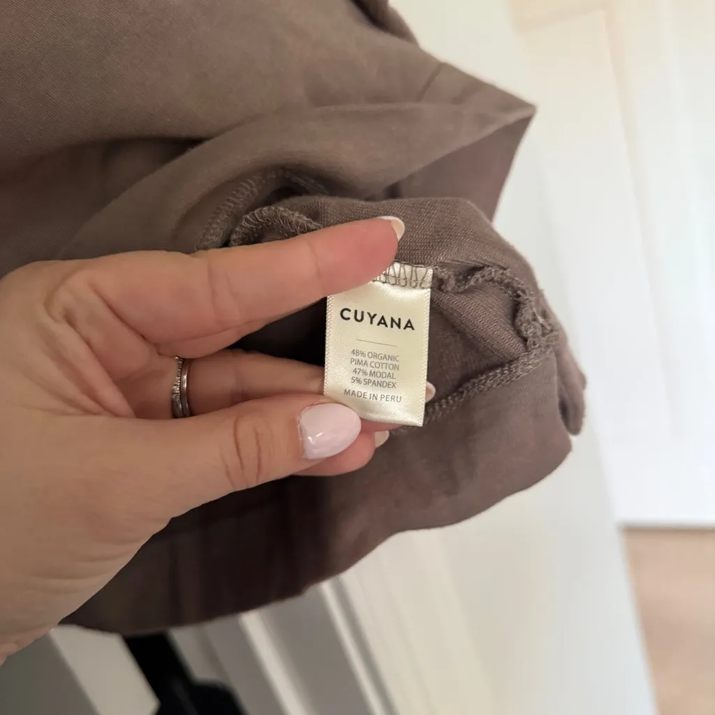 Cuyana French Terry Puff Sleeve Sweatshirt Top Mushroom Tan Pima Cotton - Image 5