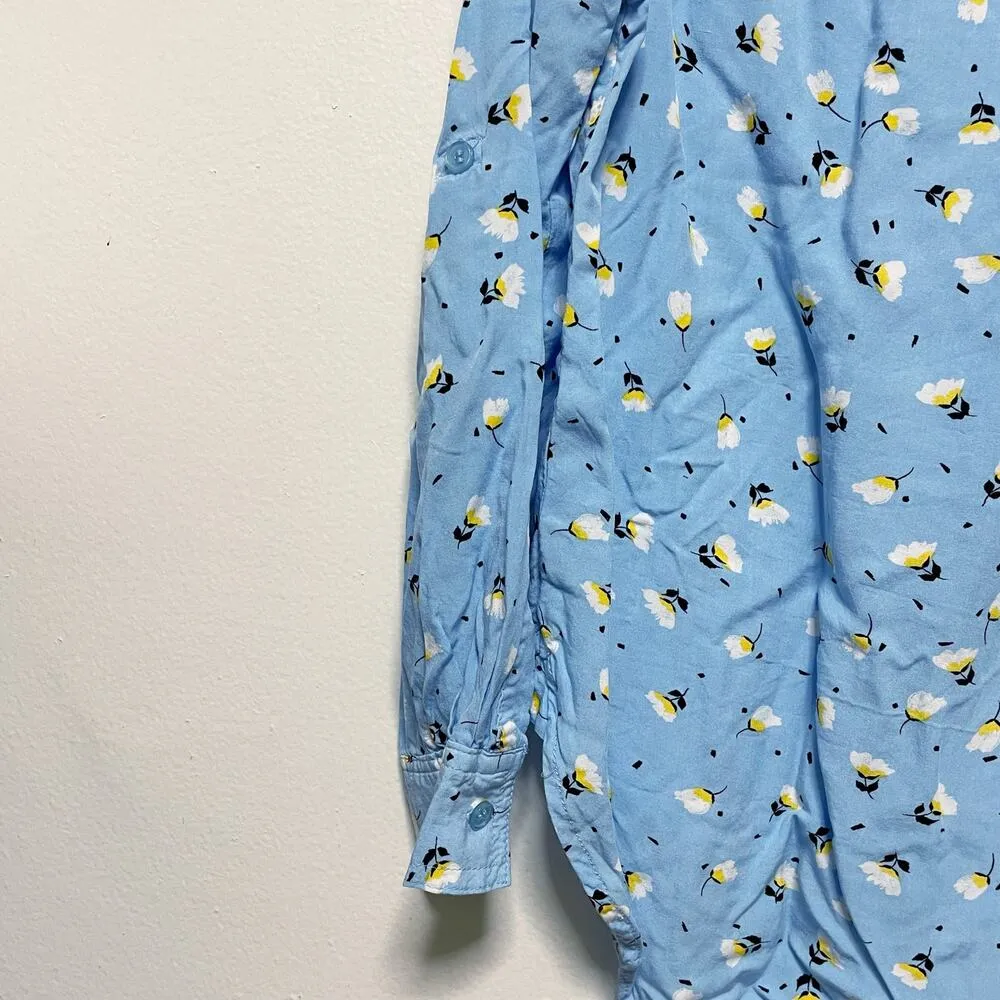 Velvet Heart Blue Poppy Print Buttondown Top - Image 3