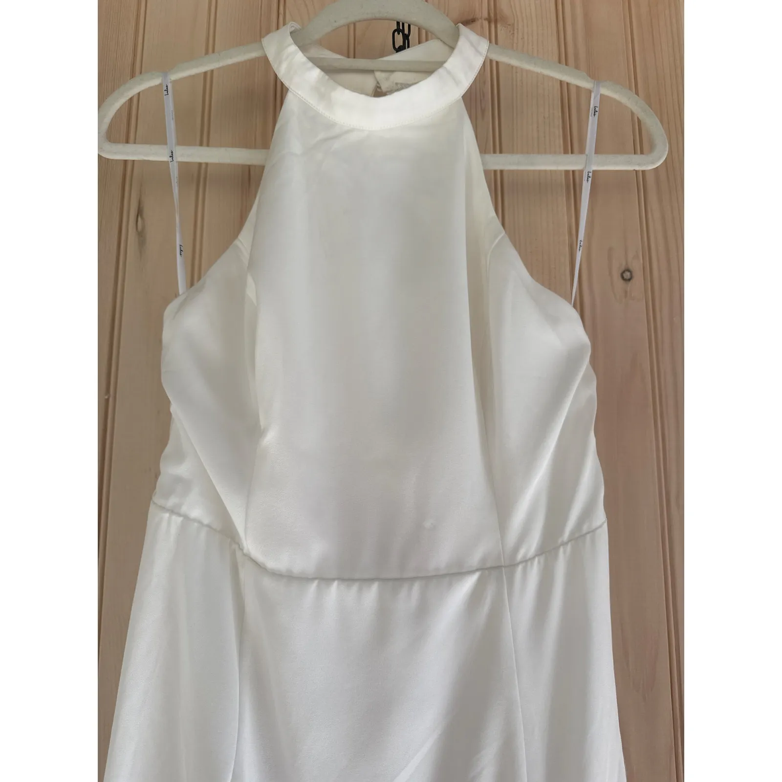 NWT Lulus Radiant Adoration White Satin Lace Backless Halter Maxi Dress Bridal M - Image 2