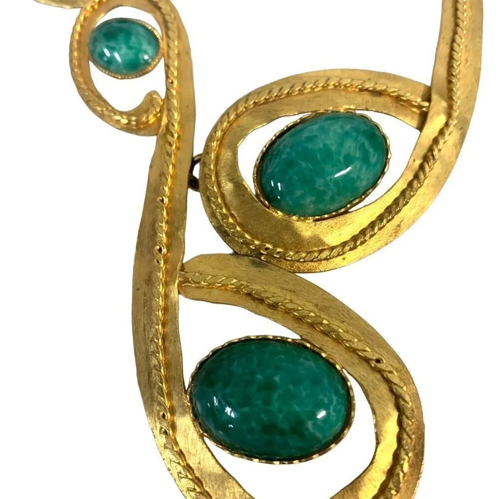 Vintage 14" Unique Gold Tone Tribal Necklace with Green Stones Jade? - Image 5