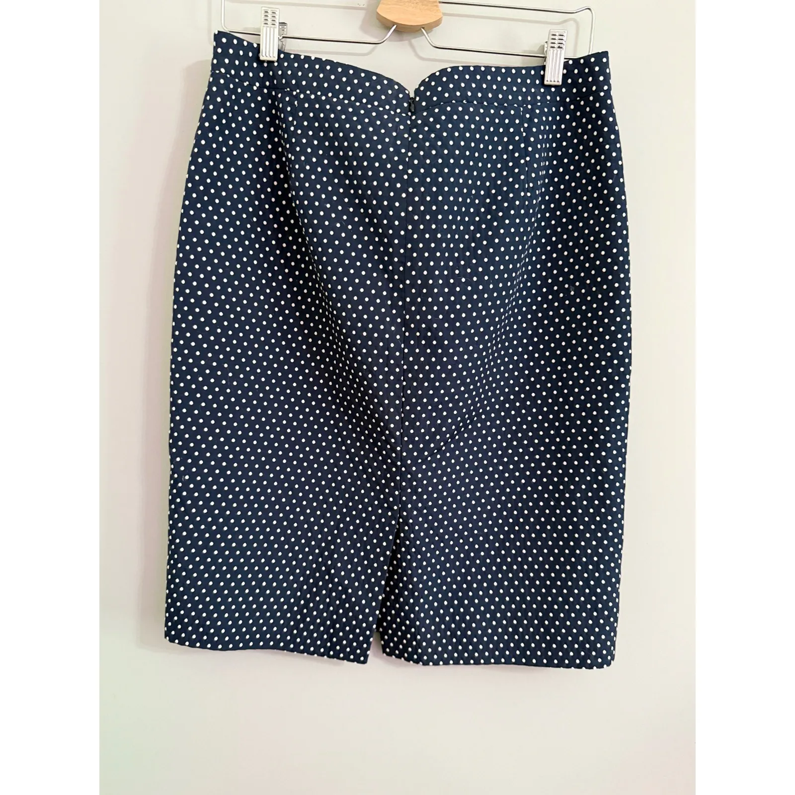 J Crew No 2 Pencil Skirt Navy White Polka Dot Size 10 Knee‎ Length Business - Image 3