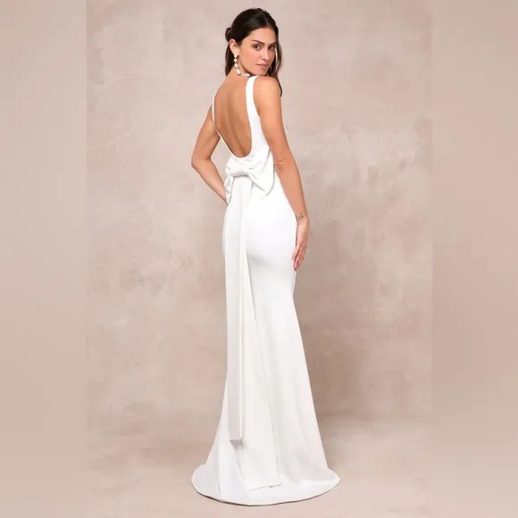 Lulu’s Loving Fate White Bow Square Neck Backless Maxi Dress - Image 2