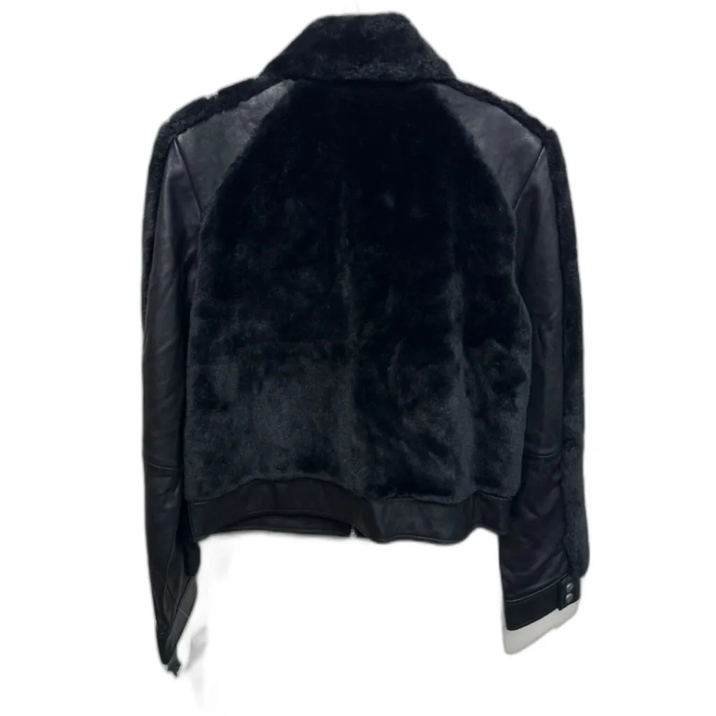 NWT NEW 7 For All Mankind Leather & Faux Fur Bomber Jacket Size L - Image 7