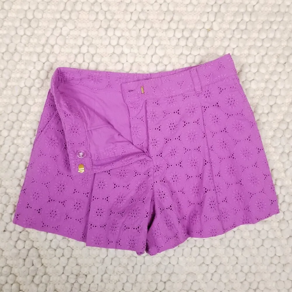 NWT Draper James Woven Shorts Eyelet Purple Sz 0 - Image 2