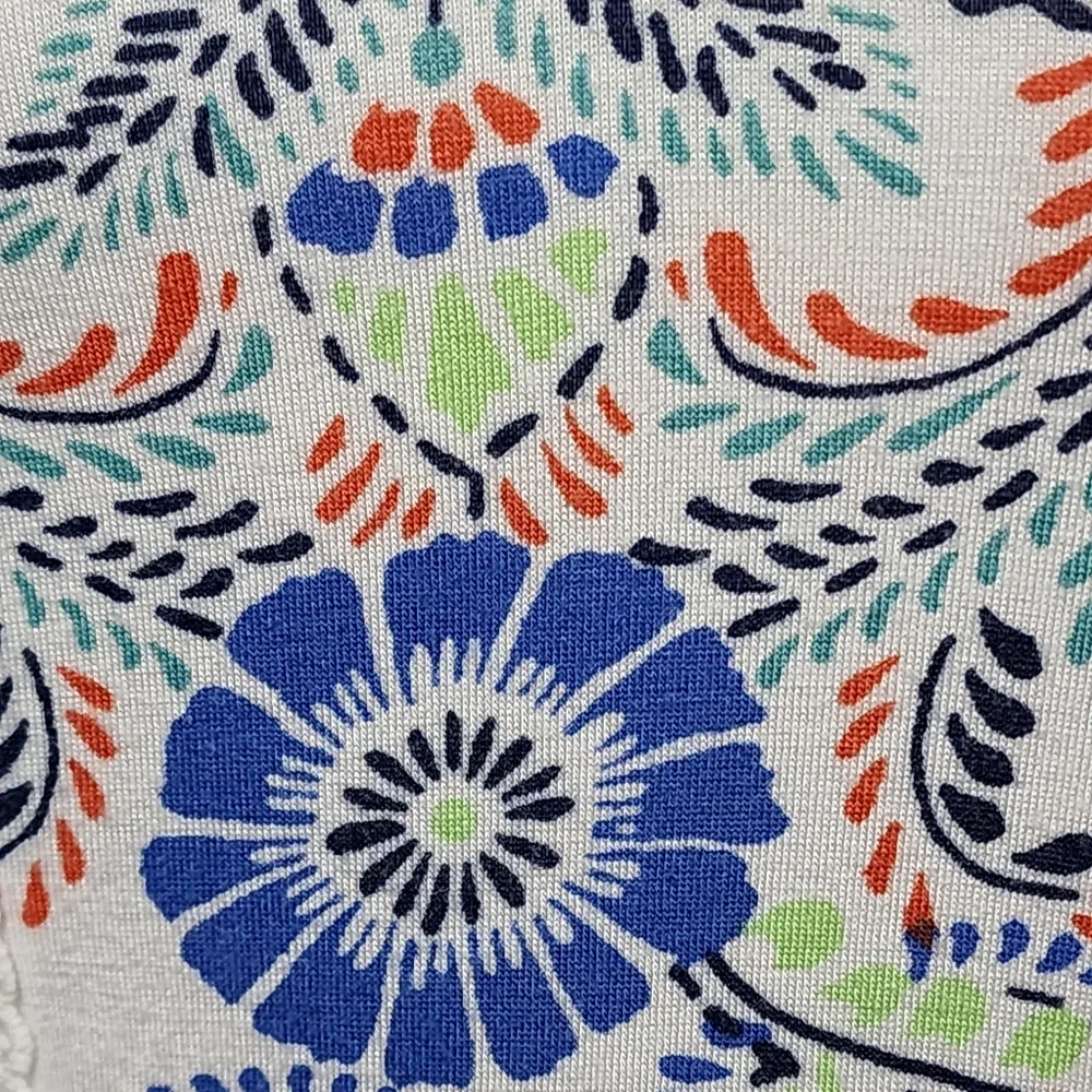 Red Camel Blue & White Floral Cochet Detail Bell Sleeve Knit Top Size Medium - Image 3