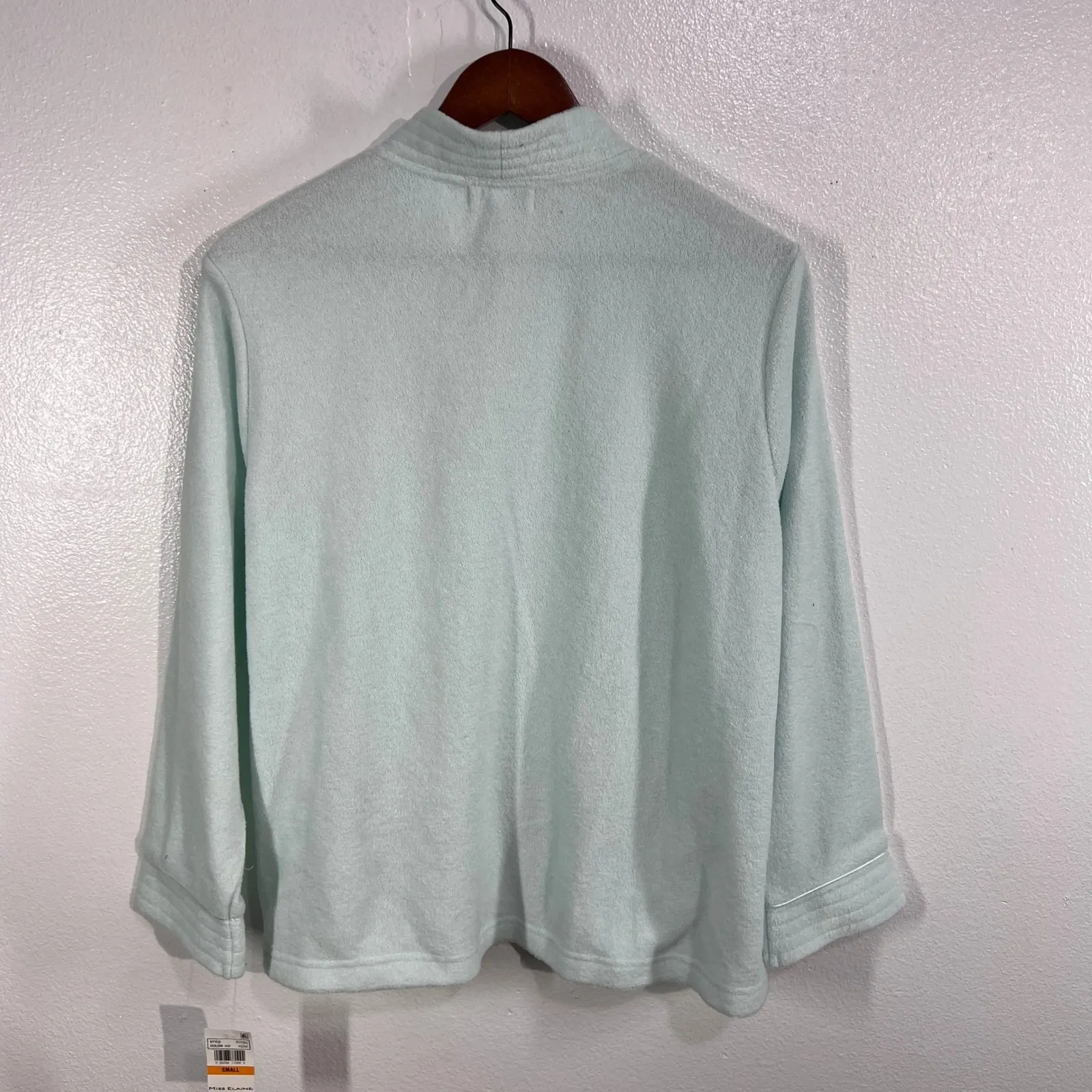 Miss Elaine Fleece Zip Robe Jacket S‎ | Aqua Blue Embroidered Floral Lounge Cozy - Image 2