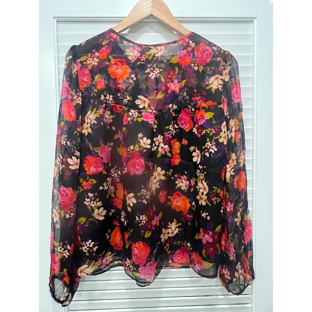 Johnny Was Black Floral Lace Blouse Sheer Long Sleeve Bohemian Peasant Top Small - Image 16