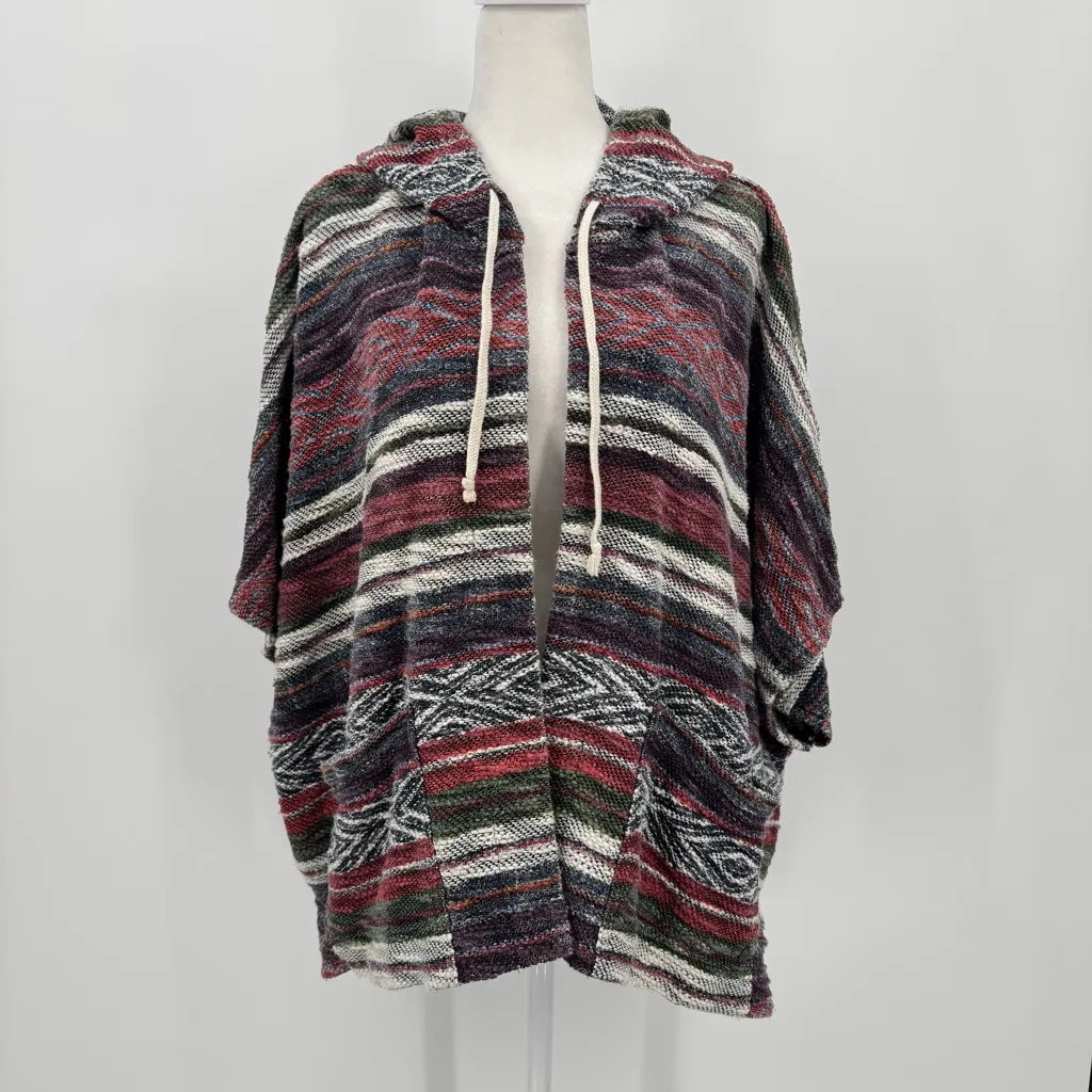 Billabong Striped French Terry Cardigan Boho Rasta Woven Hooded Shrug Jacket S/M - Image 3