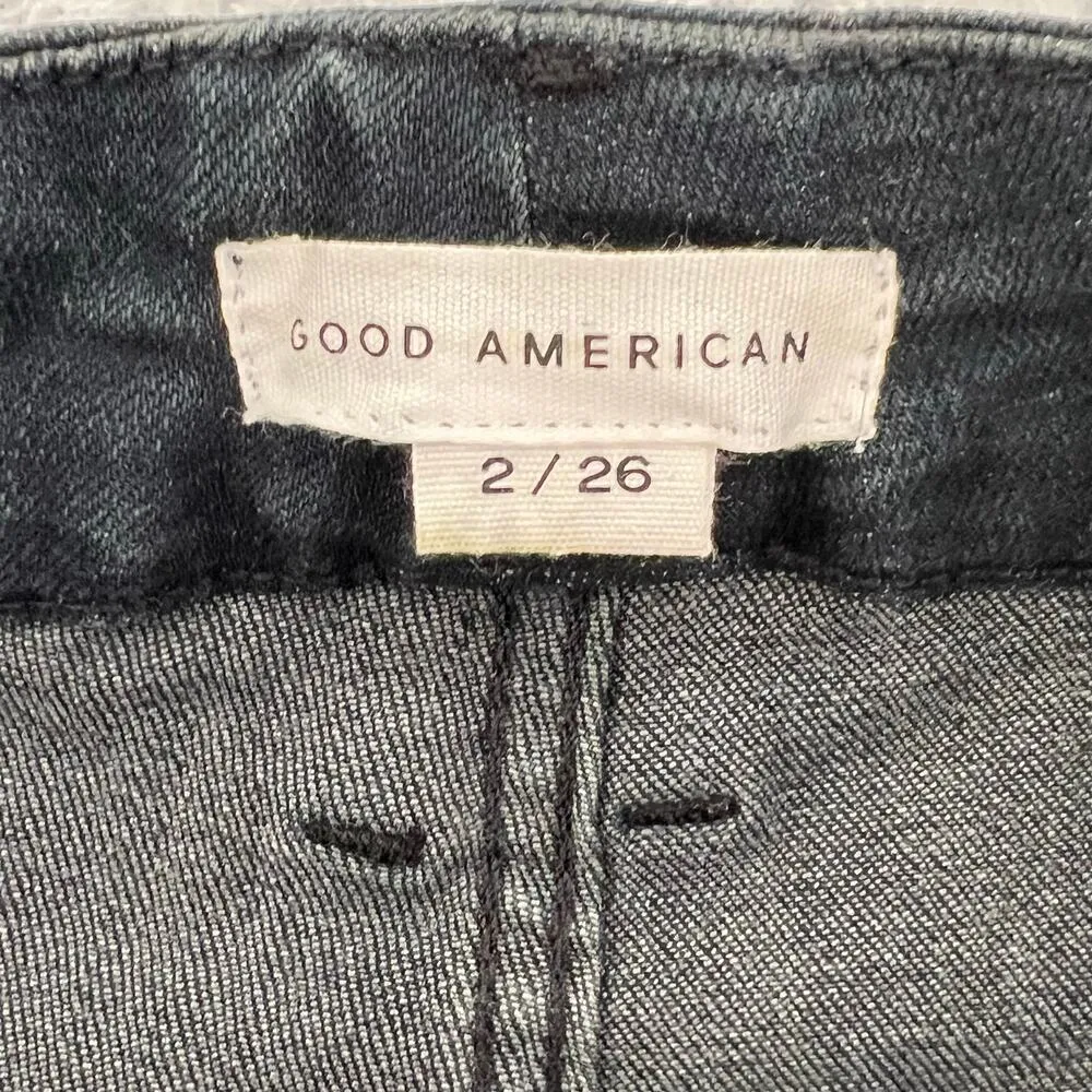 Good American Good Waist Size 2/26 Tapered Leg Denim Jeans Raw Hem in Blue631 - Image 10