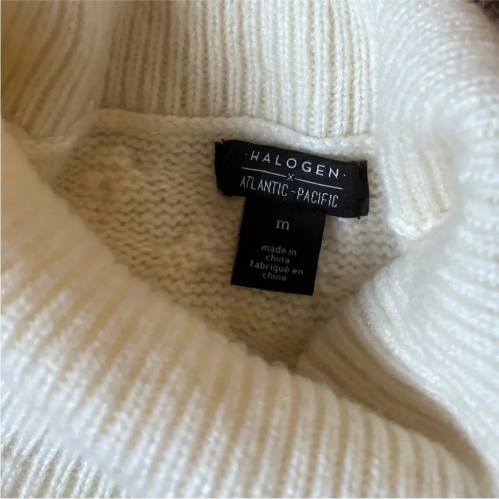 Halogen Elegant Cream Cable Knit Turtleneck Sweater - Image 2