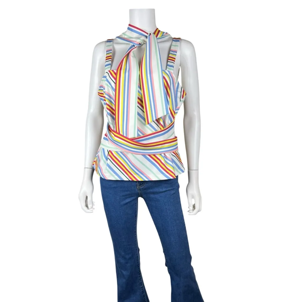 BOSTON PROPER: Rainbow Stripe Sleeveless Blouse with Long Tie Waist - Image 2