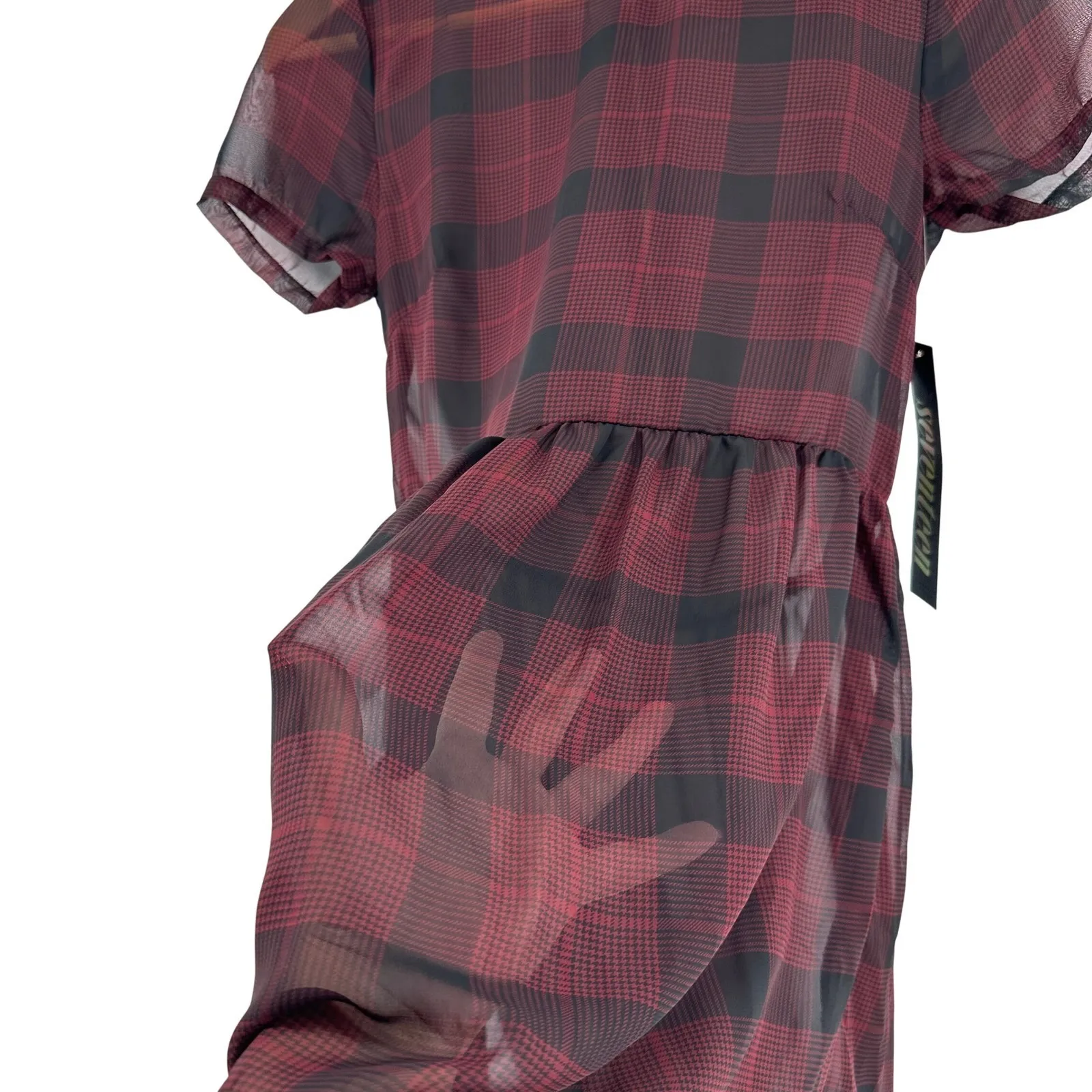 Seventeen Junior Sheer Plaid Dress Indie Sleaze Dark Academia Mallcore Y2K NWT Red Size undefined - Image 9