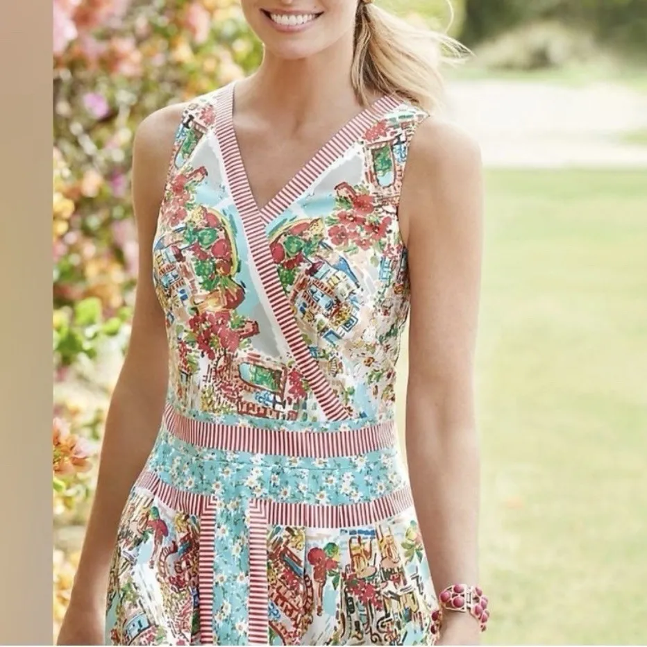 Talbots Italian Villa Bistro Colorful Floral Sleeveless Flare Dress Size‎ 8 - Image 2