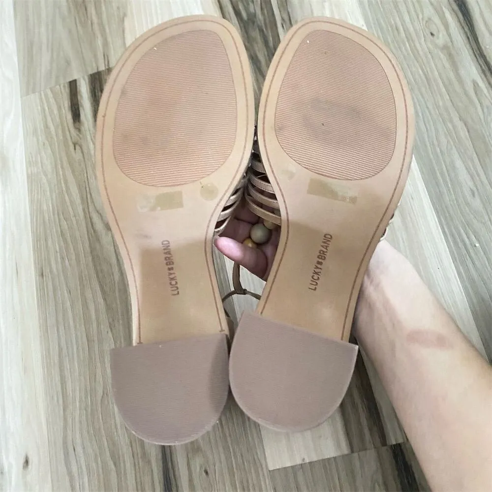 Lucky Brand Women's Beaded T-Strap Heeled Sandals tan  Size 10 - Image 4