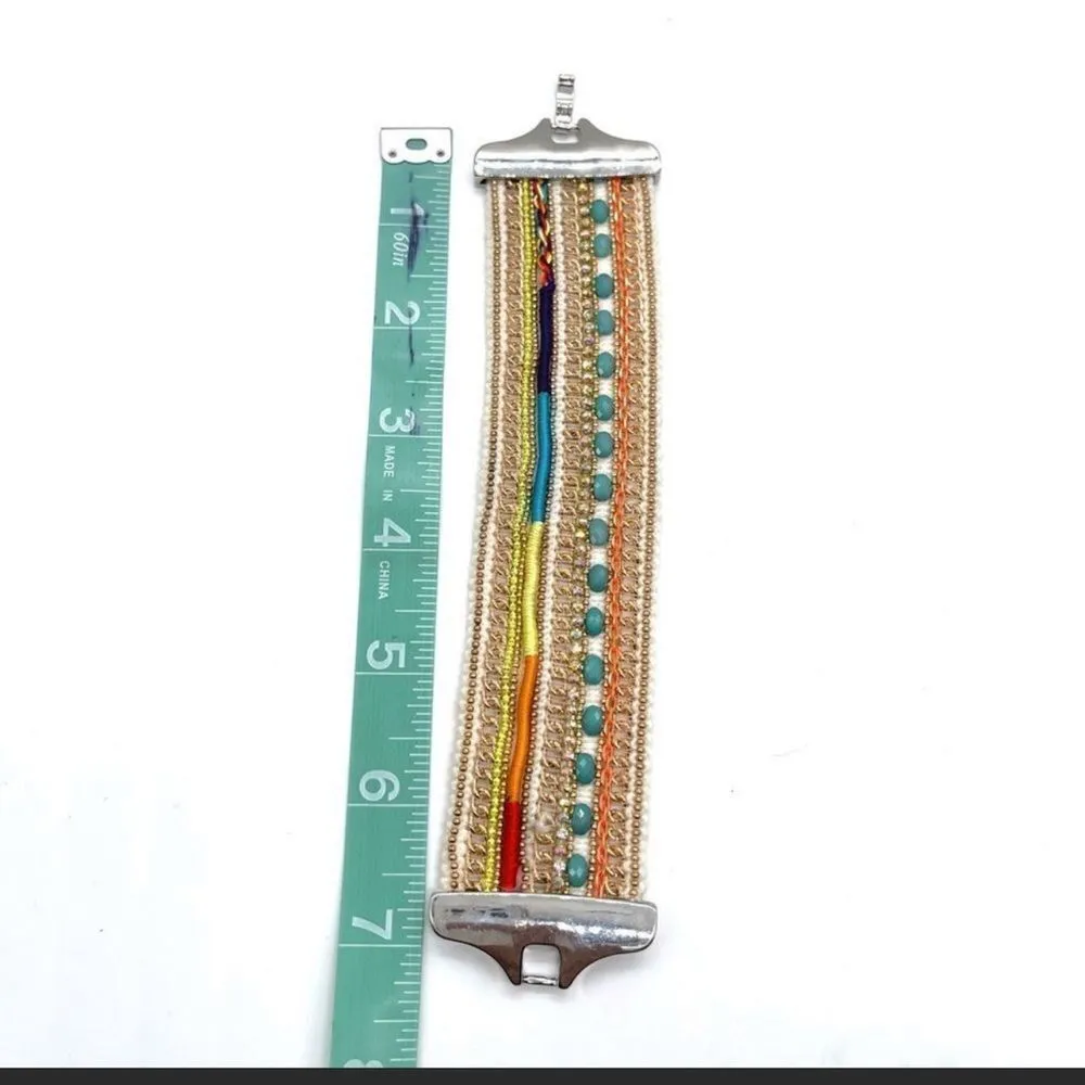 Mixed Chain w/Crystal & cloth silver tone Clasp Orange - Image 4