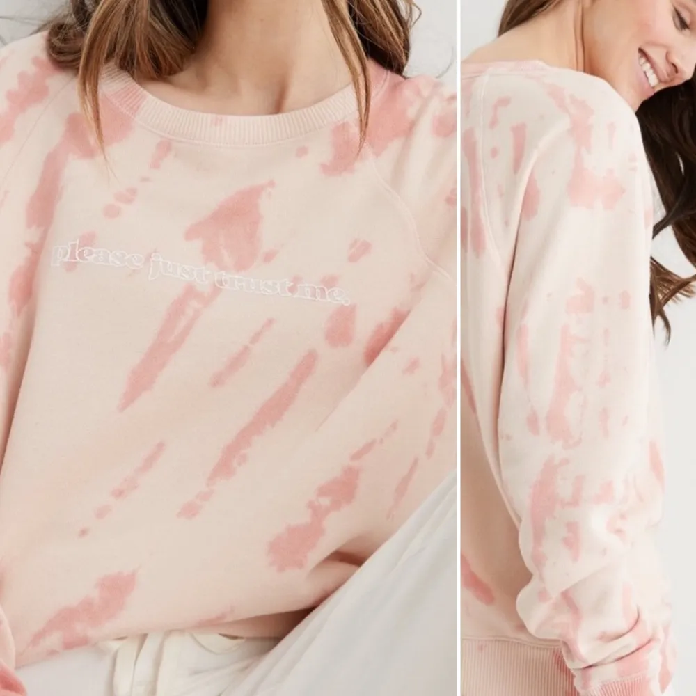 aerie Orange Tie Dye Fleece-Of-Mind Vintage Crew Neck Pullover Sweatshirt - Image 7