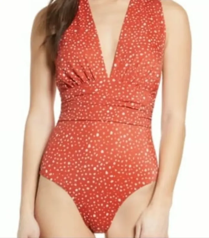 NWT Chelsea28 Women's Small Red Polka Dot Deep Plunge One-Piece Swimsuit - Image 1
