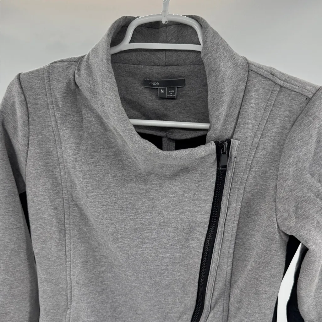 Vince Heather Gray moto cropped jacket M cotton knit scuba contemporary neutral - Image 6