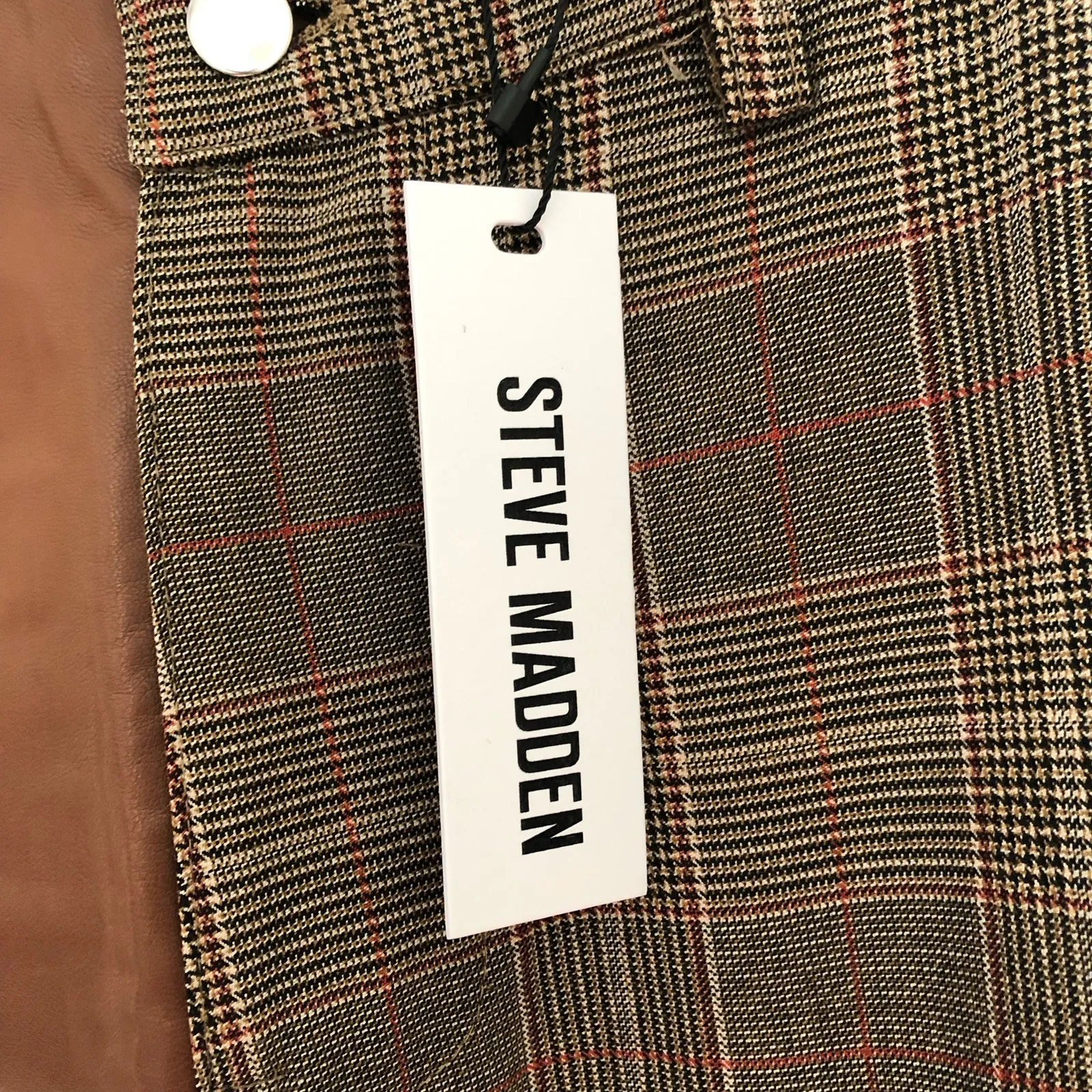 Steve Madden‎ Women’s Dual Tone Pants Straight Leg Plaid One Side Brown Size 24 - Image 4