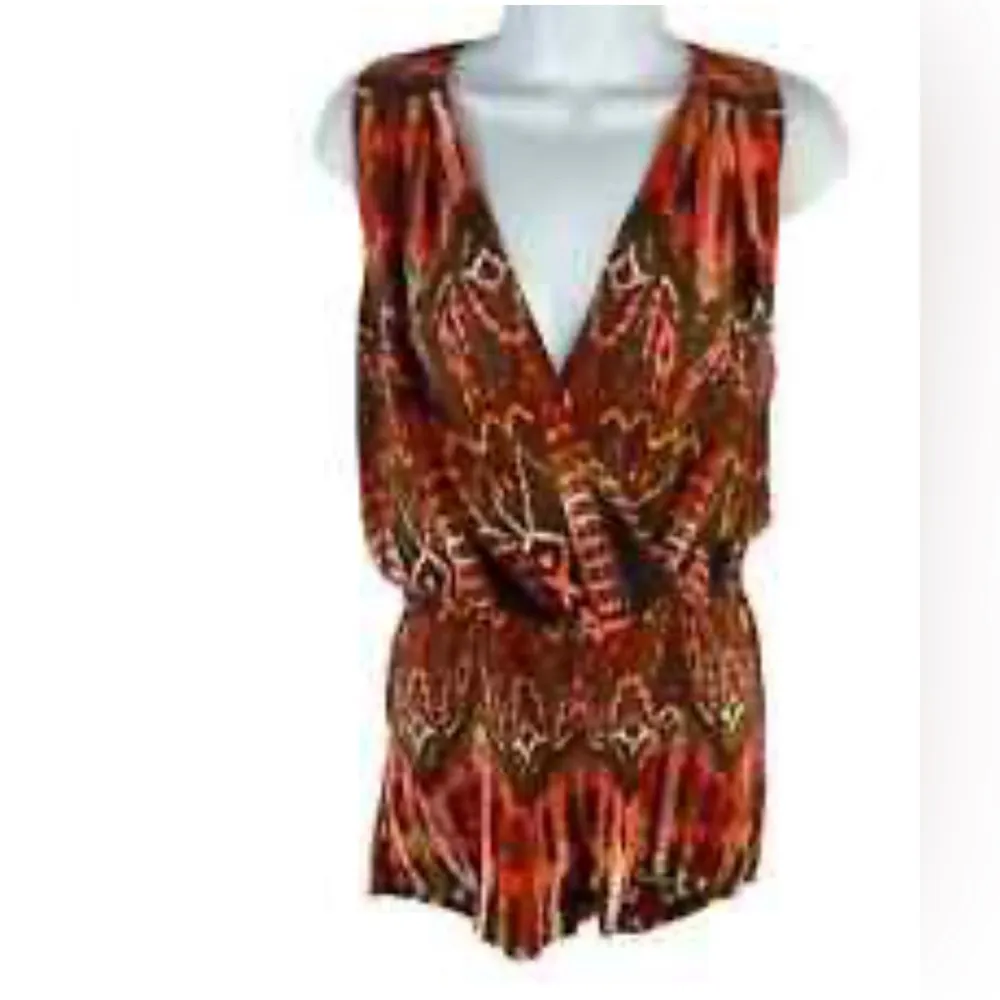 On Twelfth Floral Romper Size S Sleeveless Multicolor Shorts Shelf Open Back. Orange - Image 4