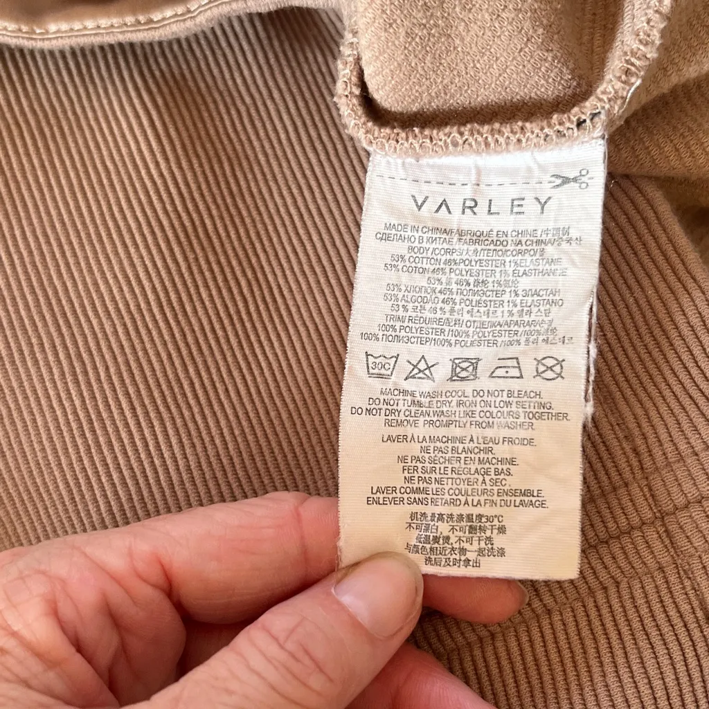 Varley Beige Ribbed Knit Top with back keyhole cutout size Large - Image 4