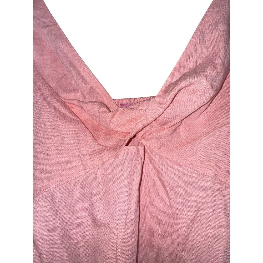 NWT Mi Ami Linen Blend Crop Top Womens Small Petal Pink Smocked Preppy Old Money - Image 2