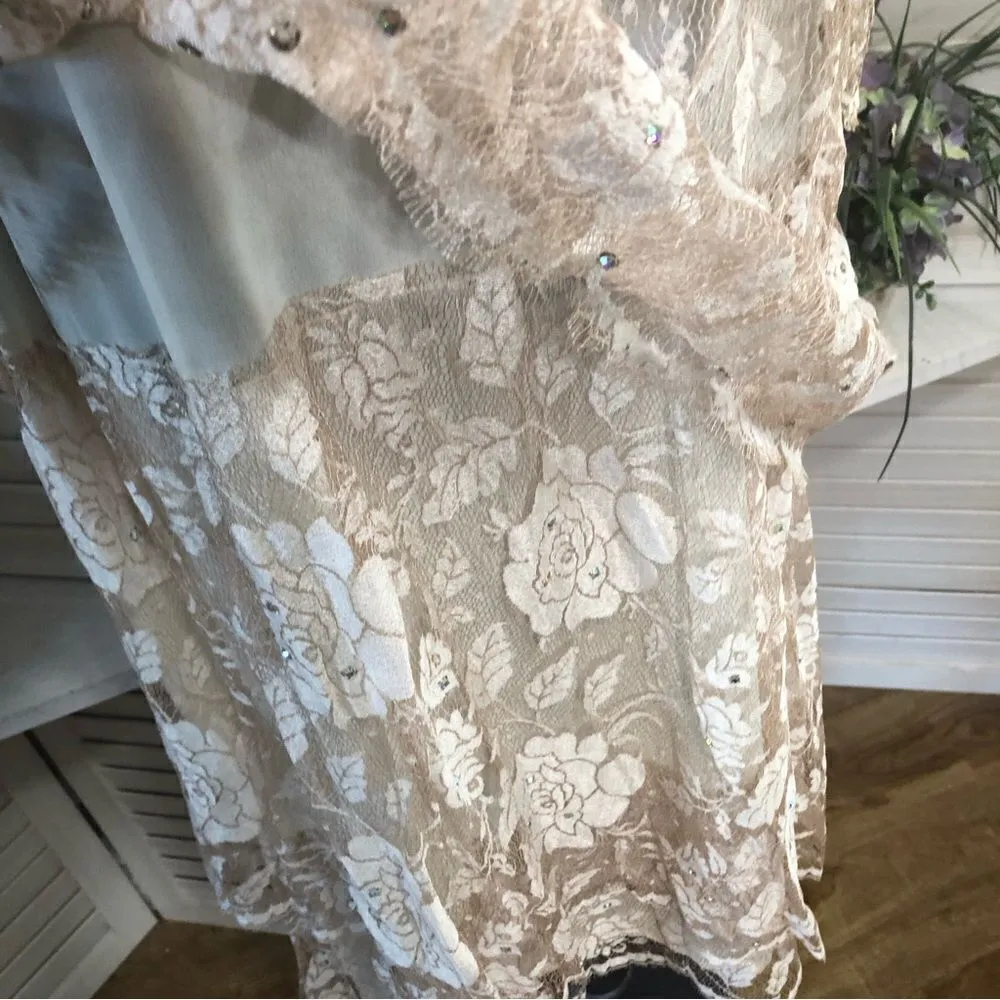 Rina Di Montella Vintage Lace Dress Pink Rhinestones Beaded Roses 12 - Image 5