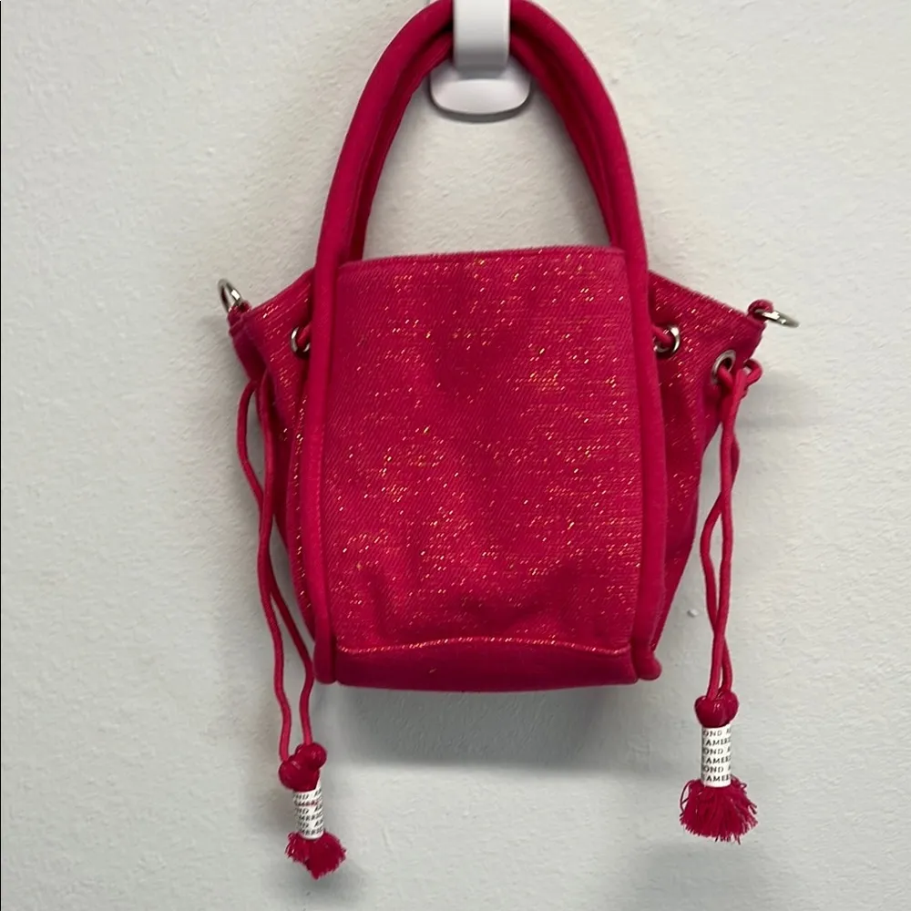 American & Beyond | Pink Butterfly Beaded Tote/Bucket Bag w/Crossbody Strap - Image 7