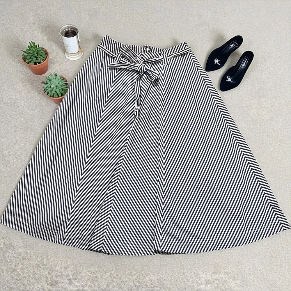 Madewell Striped Tie Waist A-Line Midi Skirt Career Casual Chic Size 6 - Image 5