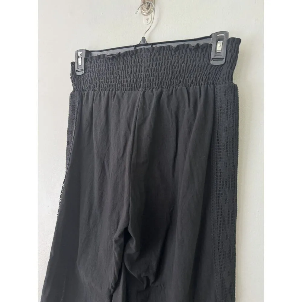 NWT Mr. Buho Black Flowy Smocked High Rise Wide Leg Crochet Beach Pants Large - Image 4