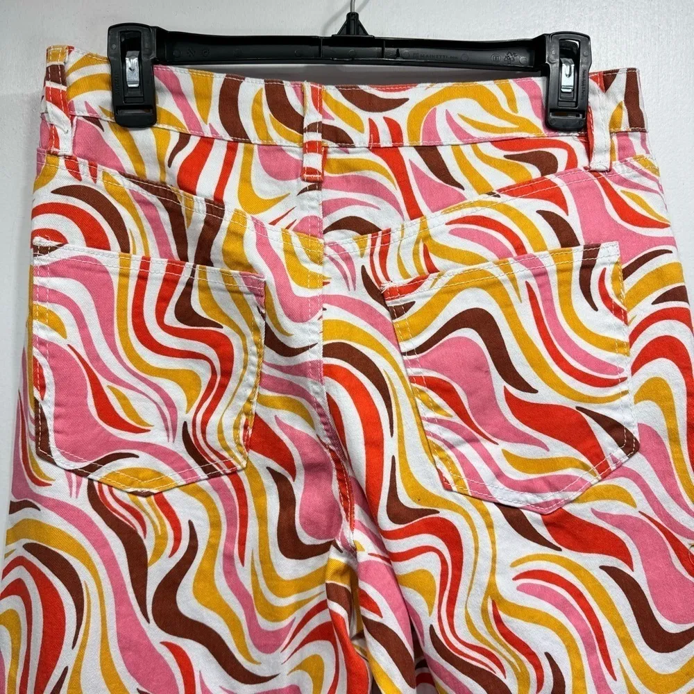 70’s Inspired Retro HR Wide Leg Jeans by Rue 21 Pink Orange Brown White Large - Image 7