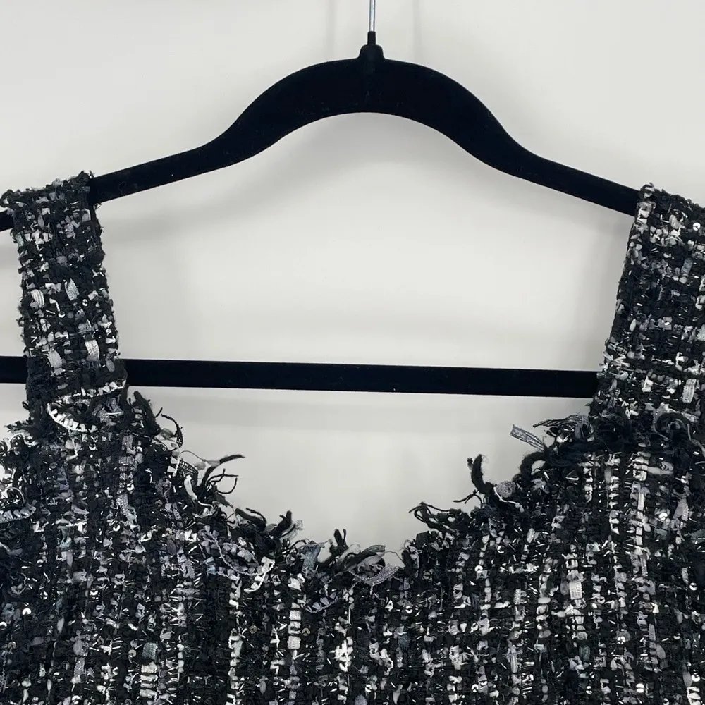 ZXQB Womens Tweed Style Sleeveless Tapestery Sparkle Crop Top Zip Back Large - Image 4