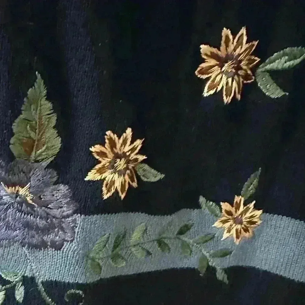 Ladies VINTAGE SOUTHERN LADY SWEATER LAYERED CARDIGAN BLUE WITH FLORAL DESIGN XL - Image 3