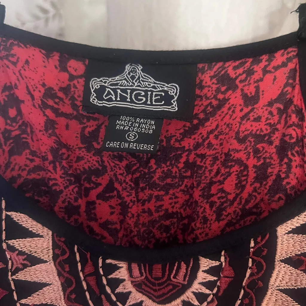 Angie Elegant Black and Red Patterned Maxi Dress - Image 5