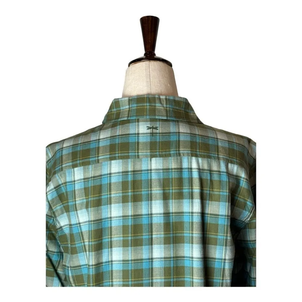 Tyler Boe Blue Green Plaid‎ Collared Button Front Pleated Back Tunic Top Size 10 - Image 4