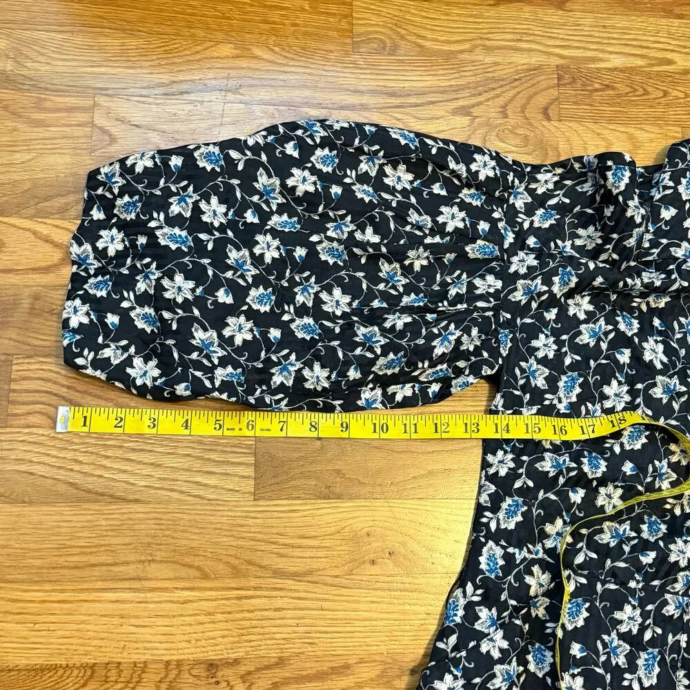 Veronica Beard Womens 8 Linen Silk Black White Floral Puff Sleeve Mini Dress - Image 7