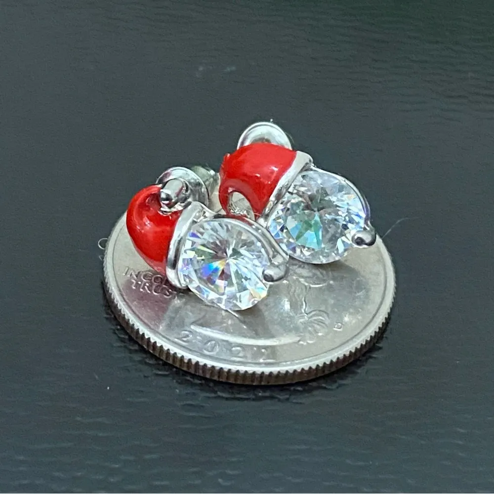 Adorable Enamel Santa Claus Hat Clear CZ Rhinestones Stud Earrings - Image 4