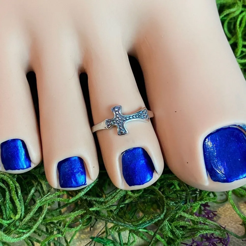 Cross sterling silver adjustable toe/midi ring Silver - Image 2