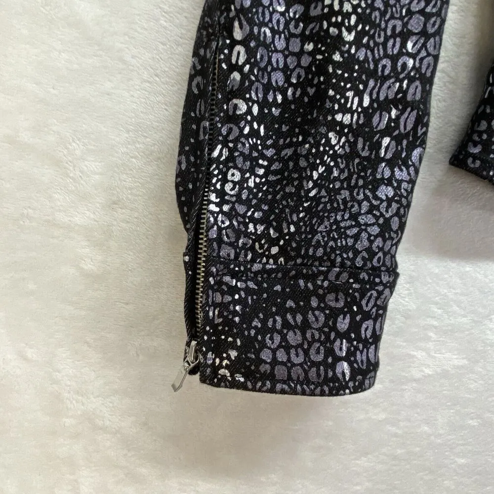 Erie Metallic Croc Print Moto Jacket Full Zip‎ Silver Black Women's 4 - Image 2