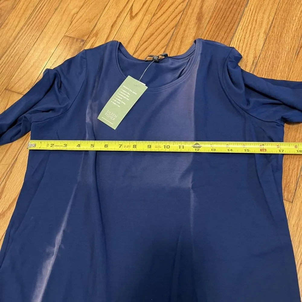 Eileen Fisher NWT Viscose Jersey Navy Blue Jewel Neck‎ Long Sleeve Tee PM - Image 6