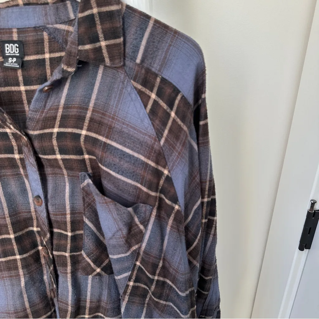 BDG Urban Outfitters Brendan Plaid Blue and Brown Oversized Flannel Shirt - Image 8