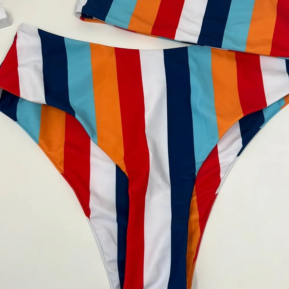 Bandeau high waisted bikini swimsuit stripe SHEIN - Image 2