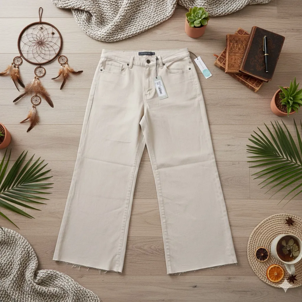 JUST USA Stitch fix Gerry Wide Straight Leg Jeans Oatmeal Denim Ankle Pants Sz 6 - Image 3